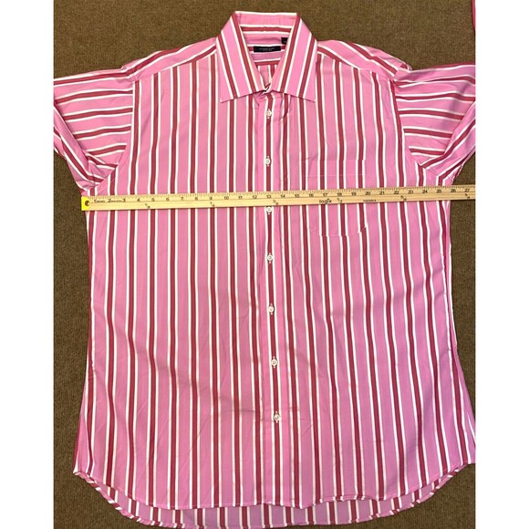 Burberry Striped Dress Dress Shirt Mens 17 Long Sleeve Cotton Pink Button Up - Picture 4 of 8